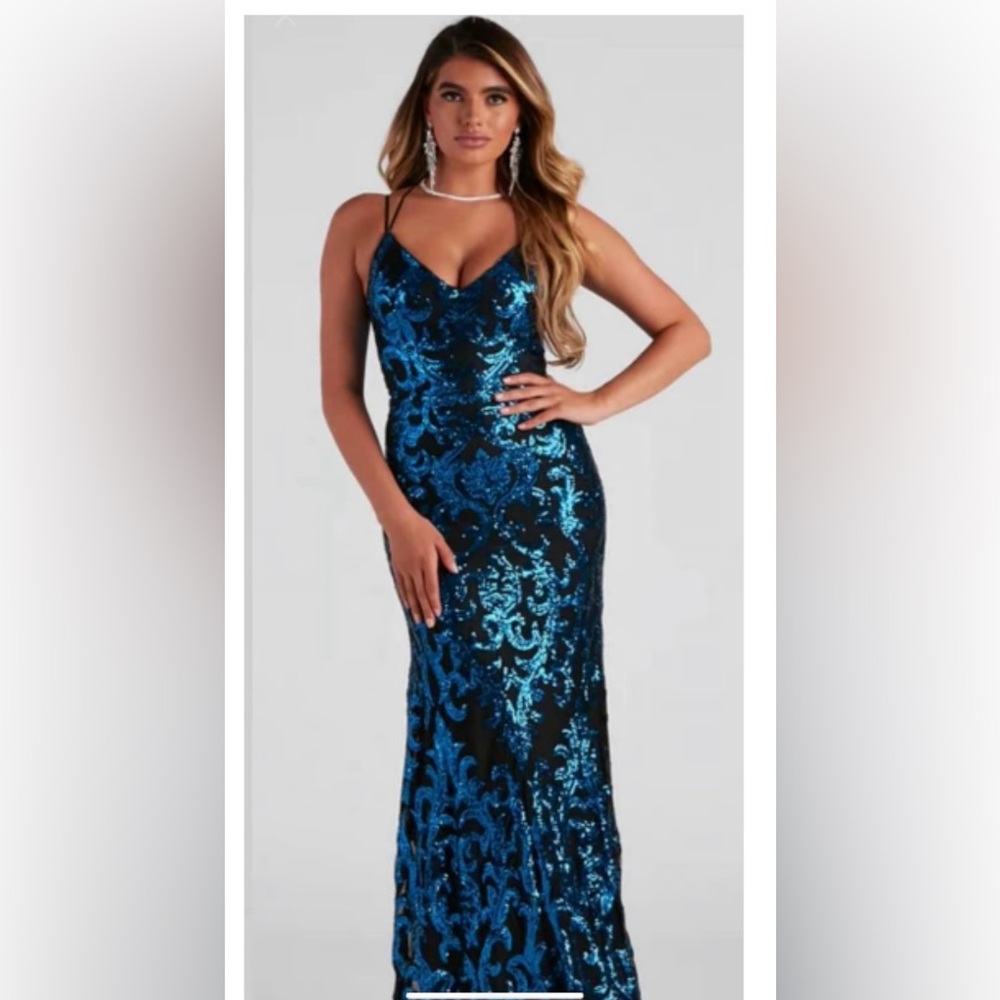 Elegant Blue and Black Evening Dress